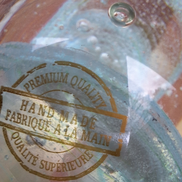 Bubble Glass Paper Weight Hand Made Blown Magic Teal Aqua Green Tinted Pearl - Picture 11 of 16